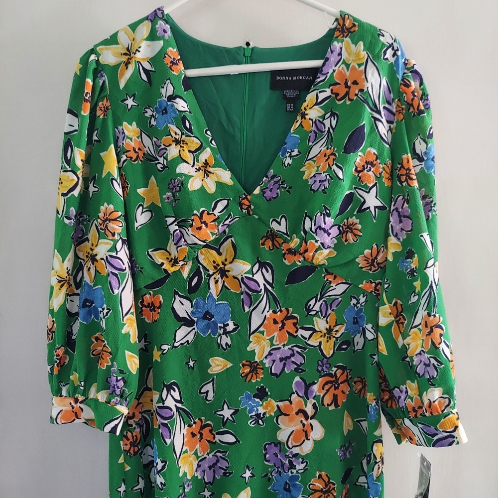 NEW Donna Morgan green floral textured dress with 1/2 sleeves - Picture 4 of 15